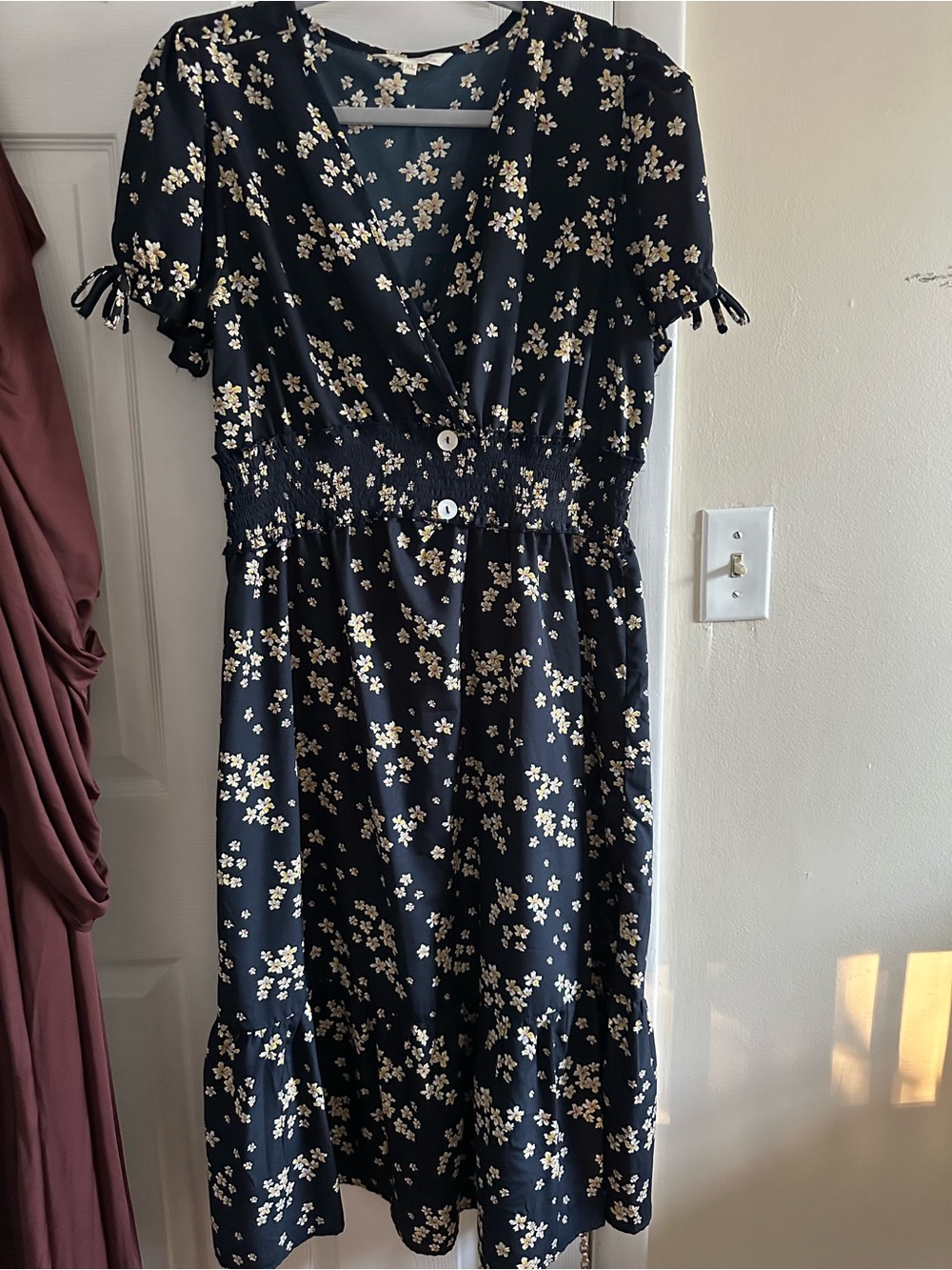 Cherokee Navy Dress with Cream Floral Print
